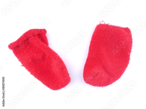 red children's socks on a white background