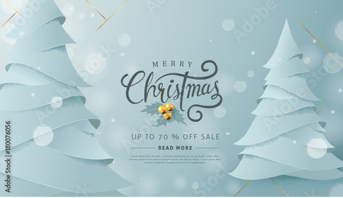 Merry Christmas and Happy New Year sale banner background with paper art and craft style.Calligraphy.Vector illustration template.greeting cards.