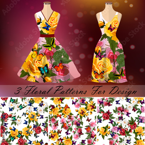 Dress with an trendy rose and butterflies design