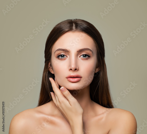 Spa Model Woman with Healthy Skin and Hair on Background. Spa Beauty, Facial Treatment and Cosmetology