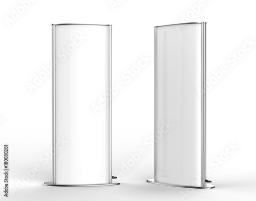 Curved double sided totem poster light advertising display stand. 3d render illustration. photo
