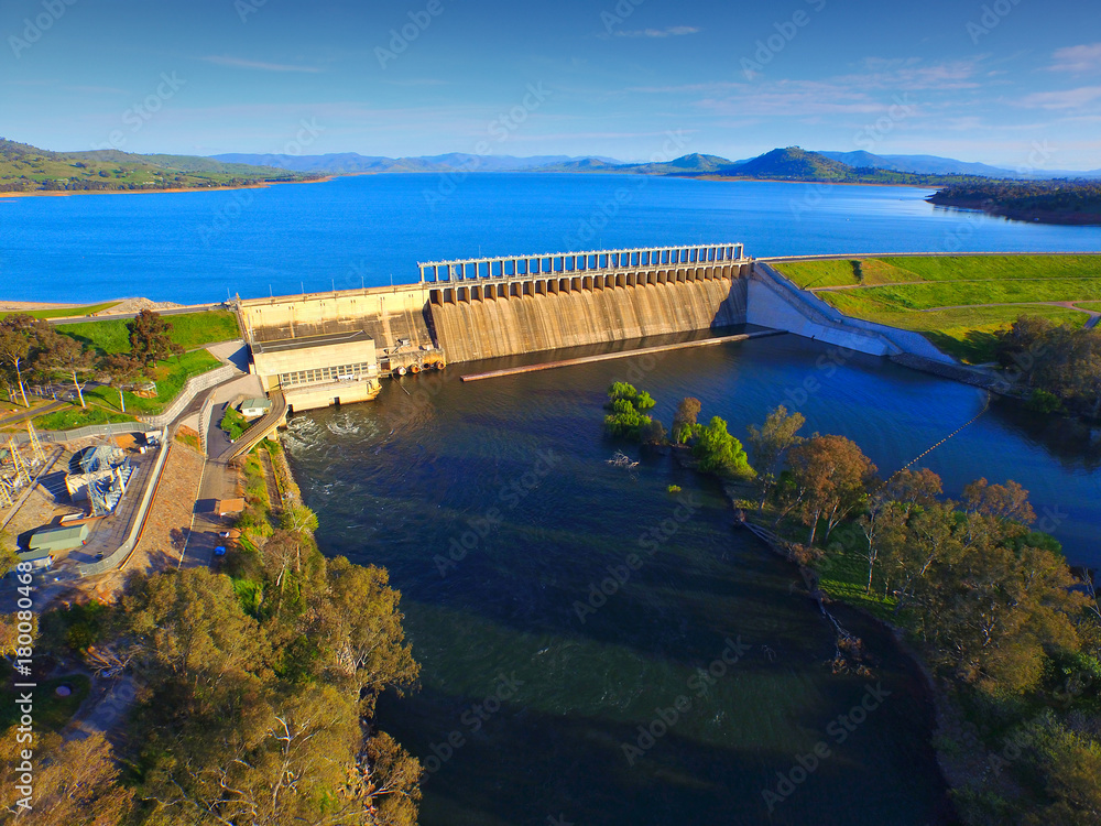 Aerial View of Hume Weir on Lake Hume at the Start of the Murray River, Albury, Australia