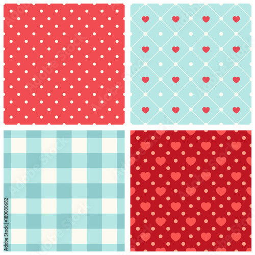 Cute retro set of seamless backgrounds with hearts