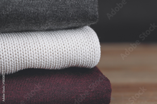 The stack of warm men s pullovers