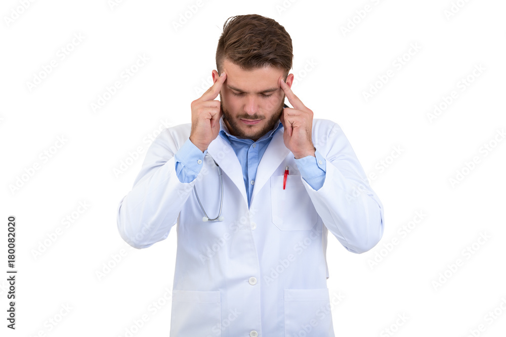 Young Worried doctor with pensive gesture isolated on white background Young Worried doctor with pensive gesture isolated on white background