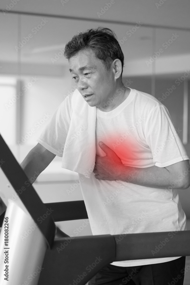 exhausted senior man in gym threadmill exhausted senior man in gym threadmill