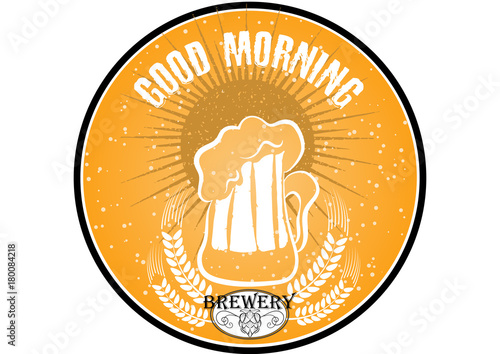 Logo for the brewery called "Good Morning". Vector illustration.