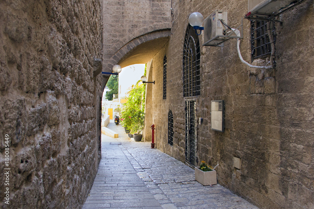Ancient stone streets and walls of the ancient city of Jaffa,Israel Ancient stone streets and walls of the ancient city of Jaffa,Israel