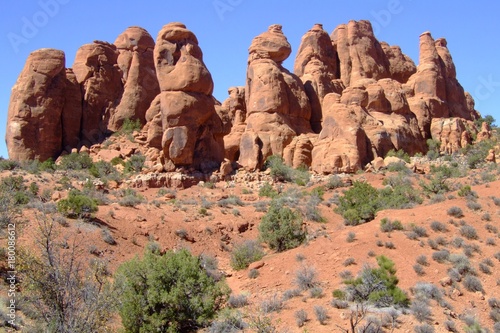 Red rock formations in Arches National Park