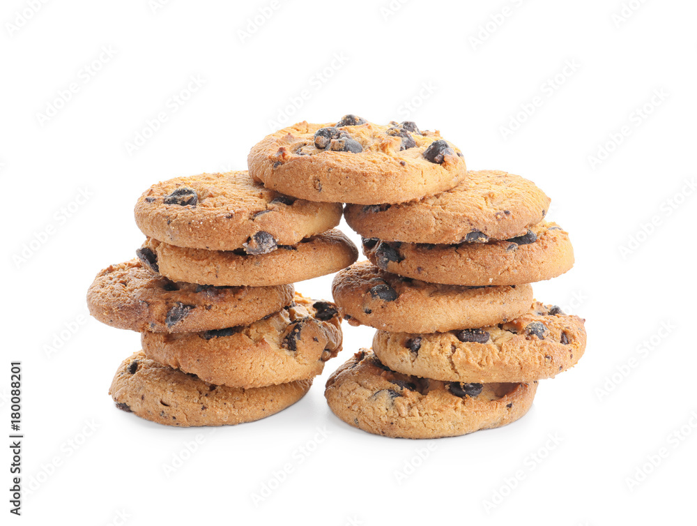 Tasty oatmeal cookies on white background