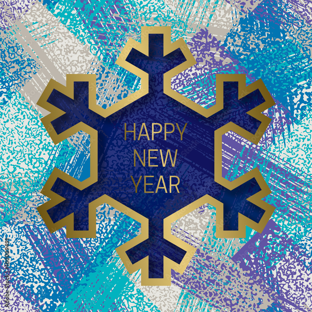 Happy New Year greeting card templates on grunge texture background with snowflake frame.