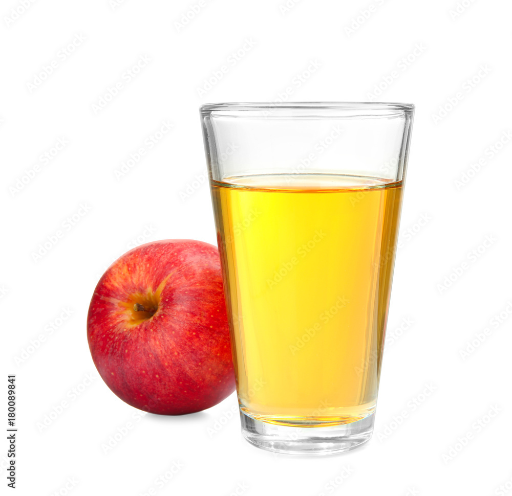 Glass with fresh apple juice on white background Glass with fresh apple juice on white background
