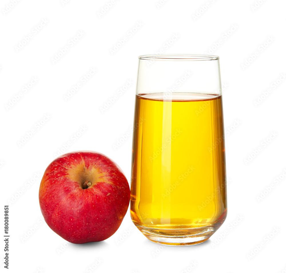 Glass with fresh apple juice on white background Glass with fresh apple juice on white background