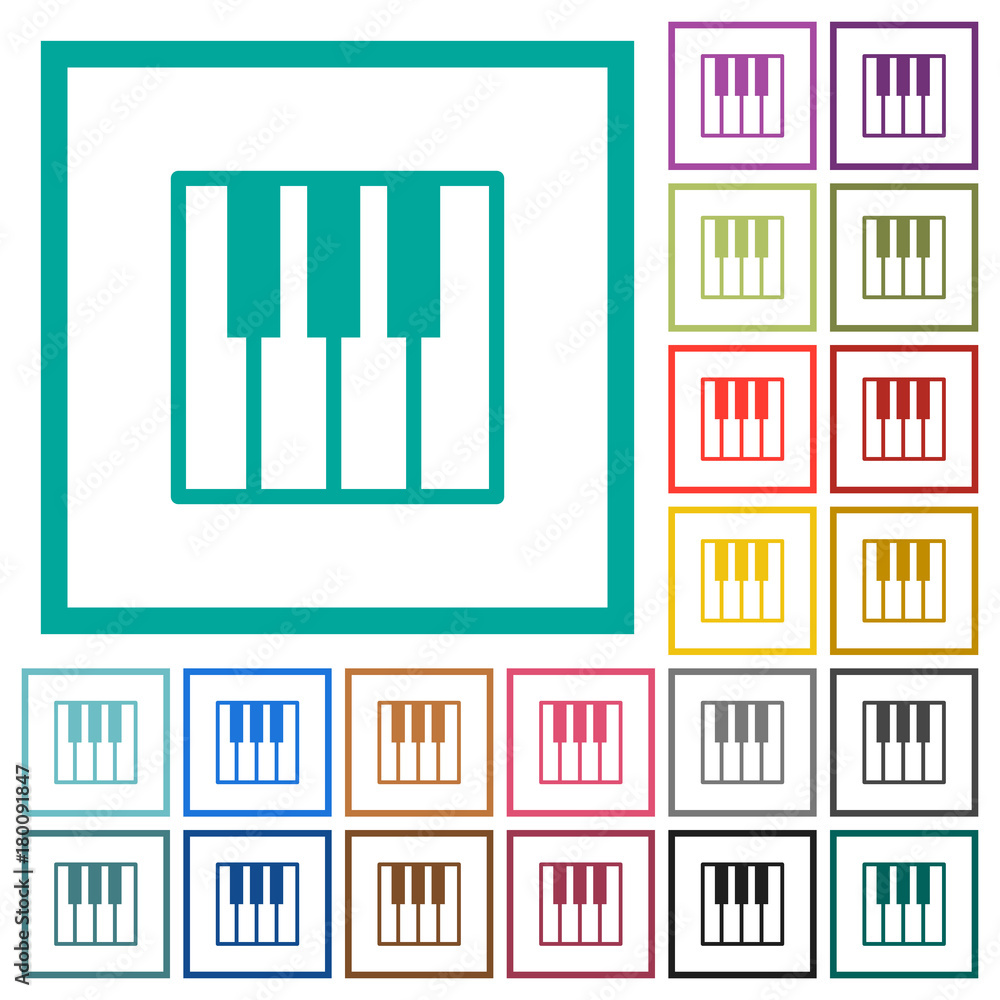 Piano keyboard flat color icons with quadrant frames Piano keyboard flat color icons with quadrant frames