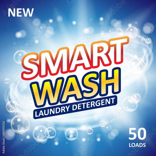 Smart clean soap banner ads design. Laundry detergent fresh clean Template. Washing Powder or Liquid Detergents Package design. Vector illustration photo