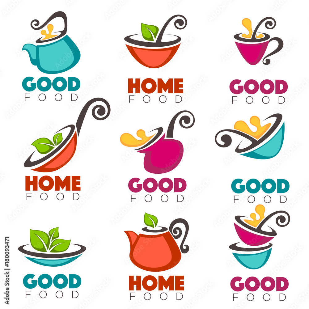 good home food, vector collection of logo, emblems, symbols of vector collection of cooking equipment dishes and meals good home food, vector collection of logo, emblems, symbols of vector collection of cooking equipment dishes and meals