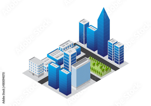 isometric city, building business and office. Cityscape