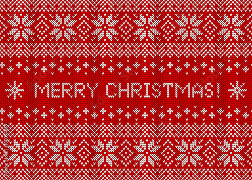 Merry Christmas background. Knitted scandinavian pattern.