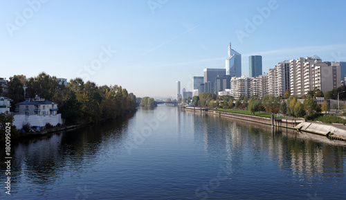   le de la Jatte island and Seine River banks in Paris suburb