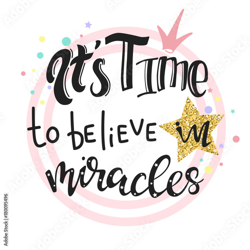 Vector hand drawn slogan design with gold glitter.