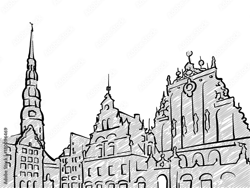 Riga, Latvia famous Travel Sketch