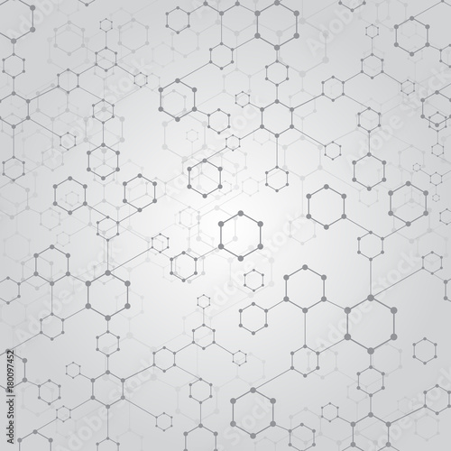 Abstract technology geometric hexagon with dots line connection background. DNA medical and molecules. © phochi