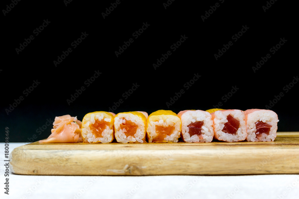 Japanese food Sushi Roll Maki of Salmon and avocado Japanese food Sushi Roll Maki of Salmon and avocado
