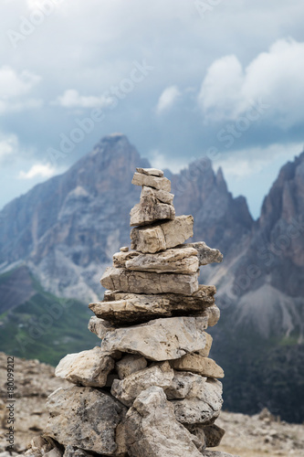 Staked stones in Dolomites Alps. South Tyrol. Italy