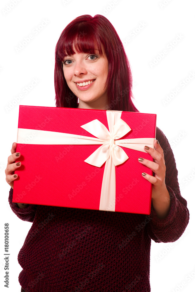 Attraktive junge Frau mit Geschenk Attraktive junge Frau mit Geschenk