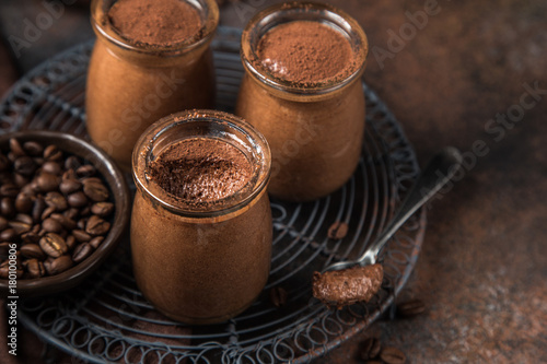 chocolate coffee mousse in glass jars
