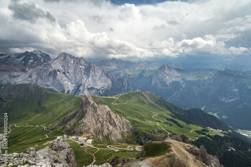 beautiful mauntain landscape in Italian Dolomites Alps. Passo Pordoi. South Tyrol. Italy