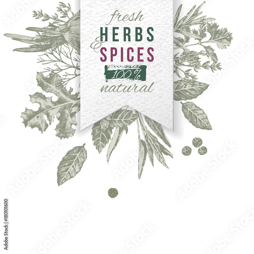 Herbs and spices composition with paper emblem
