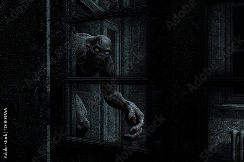 Fotografie, Obraz 3d illustration of monster creature in haunted house
