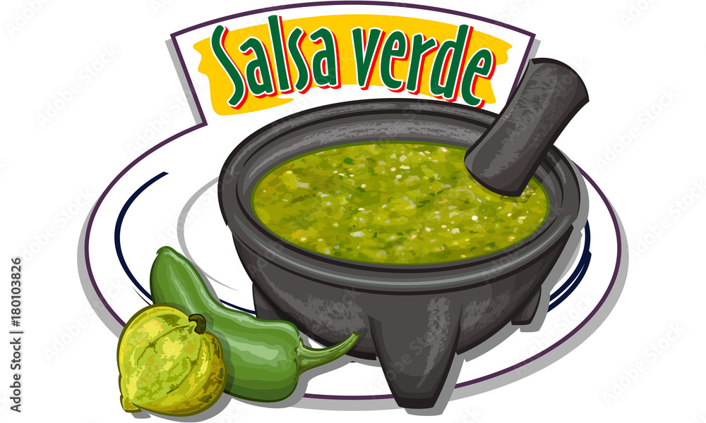 Salsa verde traditional green mexican sauce vector vector de Stock