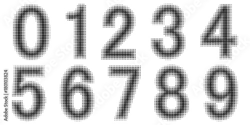 Halftone effect numbers. Dotted font vector. Dotted embossed numbers. Font Monochrome vector design
