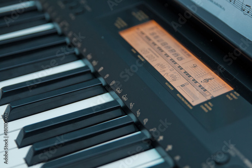 Keys electronic synthesizer close up. Musical instruments Synthesizer Controls