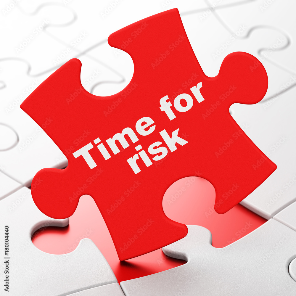 Time concept: Time For Risk on Red puzzle pieces background, 3D rendering Time concept: Time For Risk on Red puzzle pieces background, 3D rendering