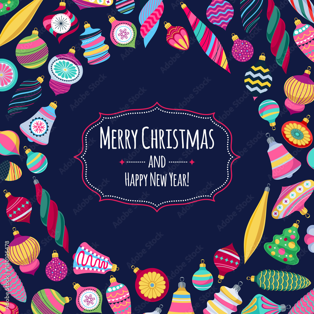 Fototapeta premium Colorful retro baubles background. Decorative christmas tree balls.