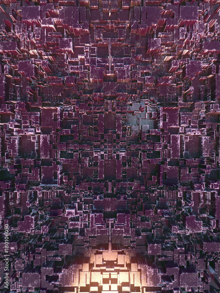 Abstract colored futuristic techno pattern. Digital 3d illustration