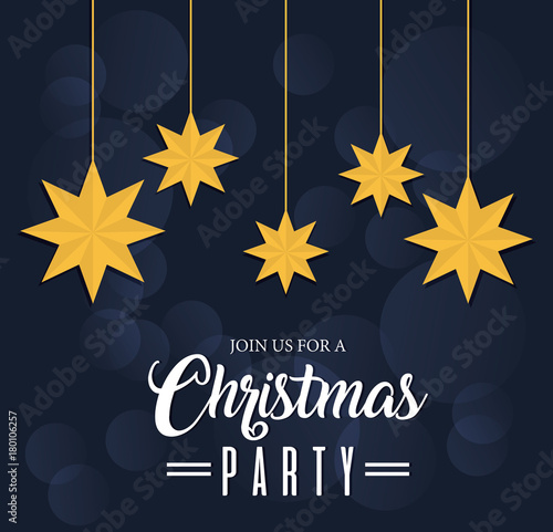 christmas party design with stars hanging icon over black background vector illustration
