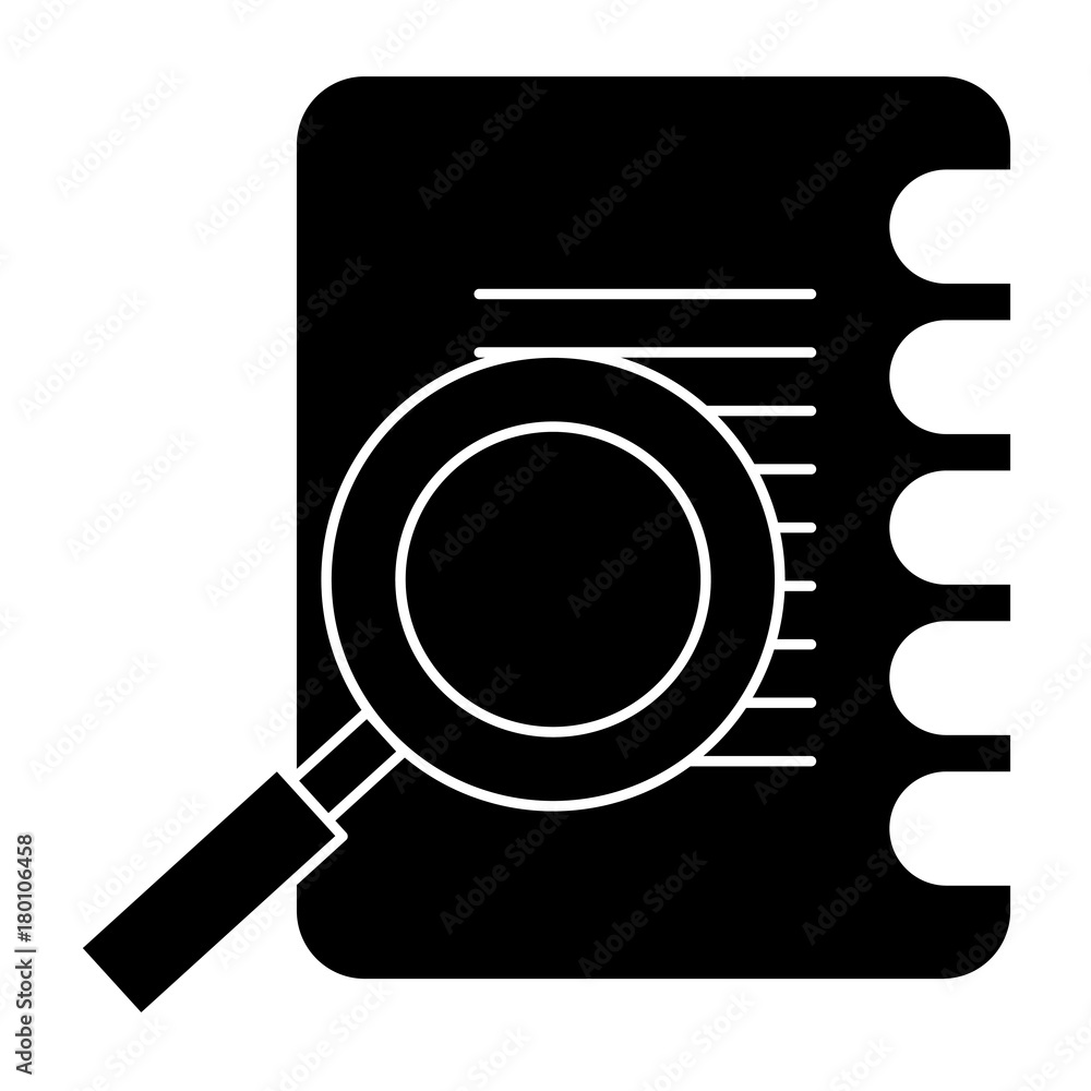 notebook with magnifying glass notebook with magnifying glass
