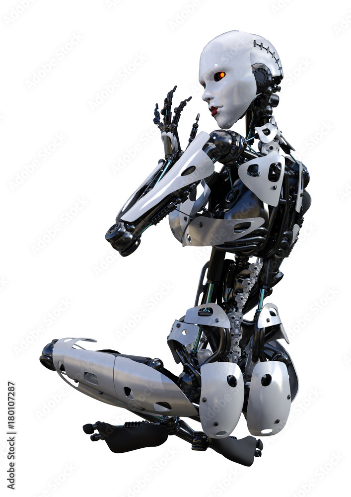 3D Rendering Female Robot on White 3D Rendering Female Robot on White