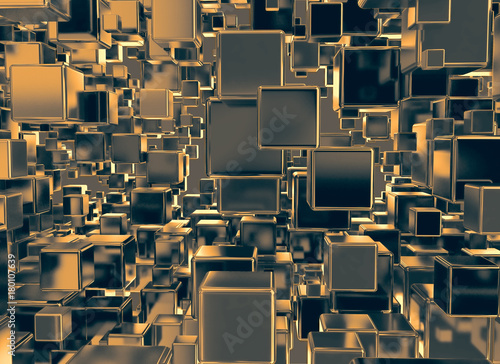 Gold metallic 3d cubes