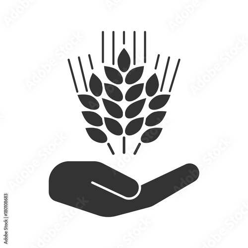 Open hand with wheat ears glyph icon