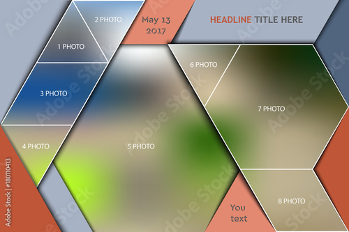 Template for photo collage in modern style. Frames for clipping masks is in the vector file