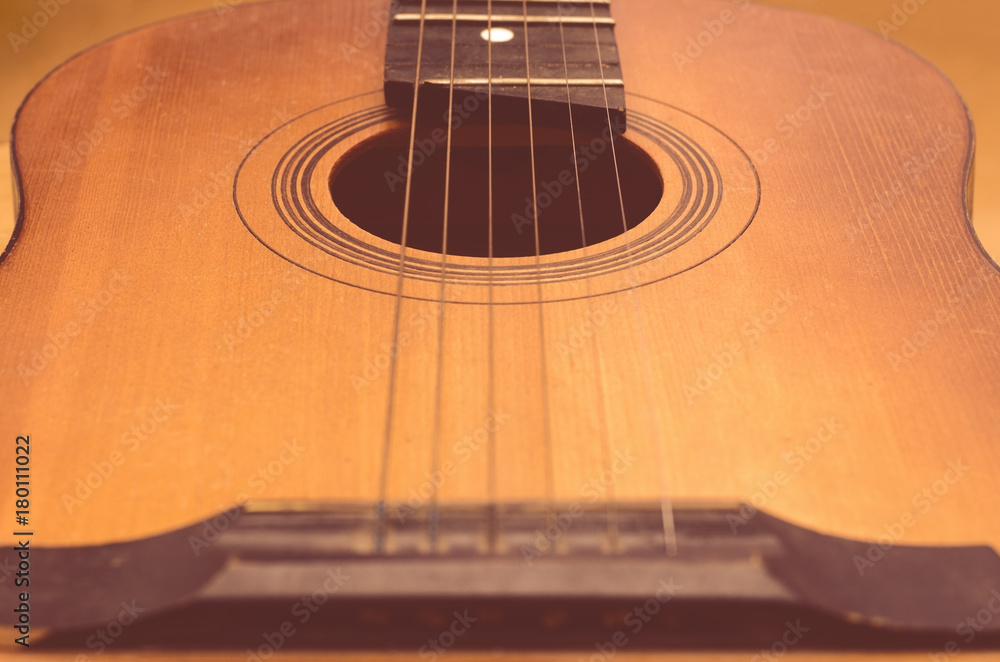 Obraz premium Detail of old acoustic guitar