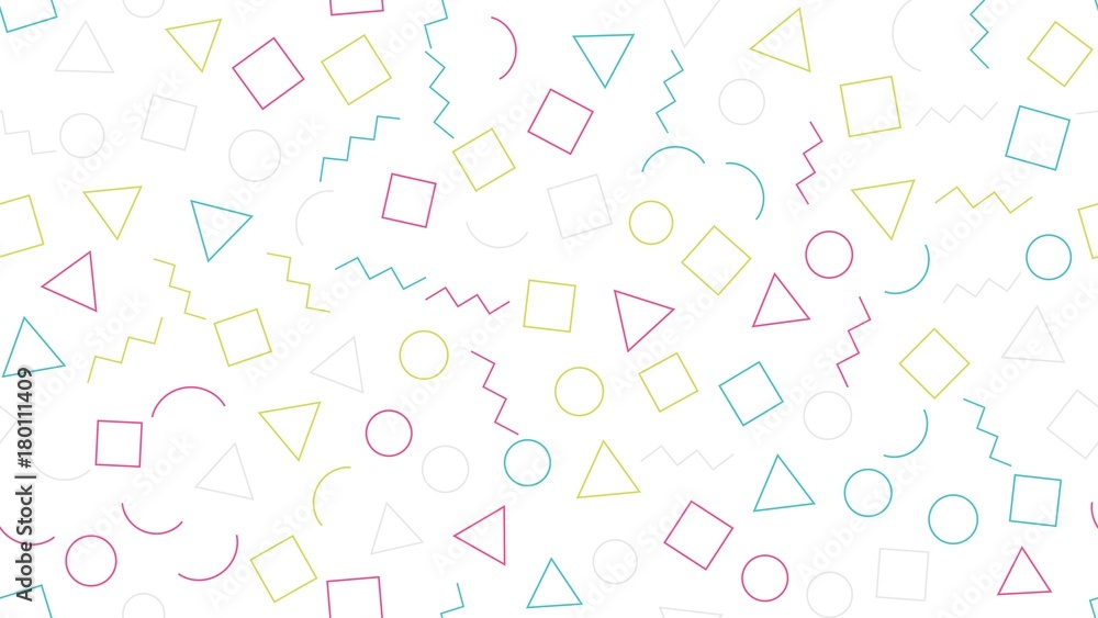 Memphis seamless geometric pattern with white background. Vector repeating texture. Memphis seamless geometric pattern with white background. Vector repeating texture.