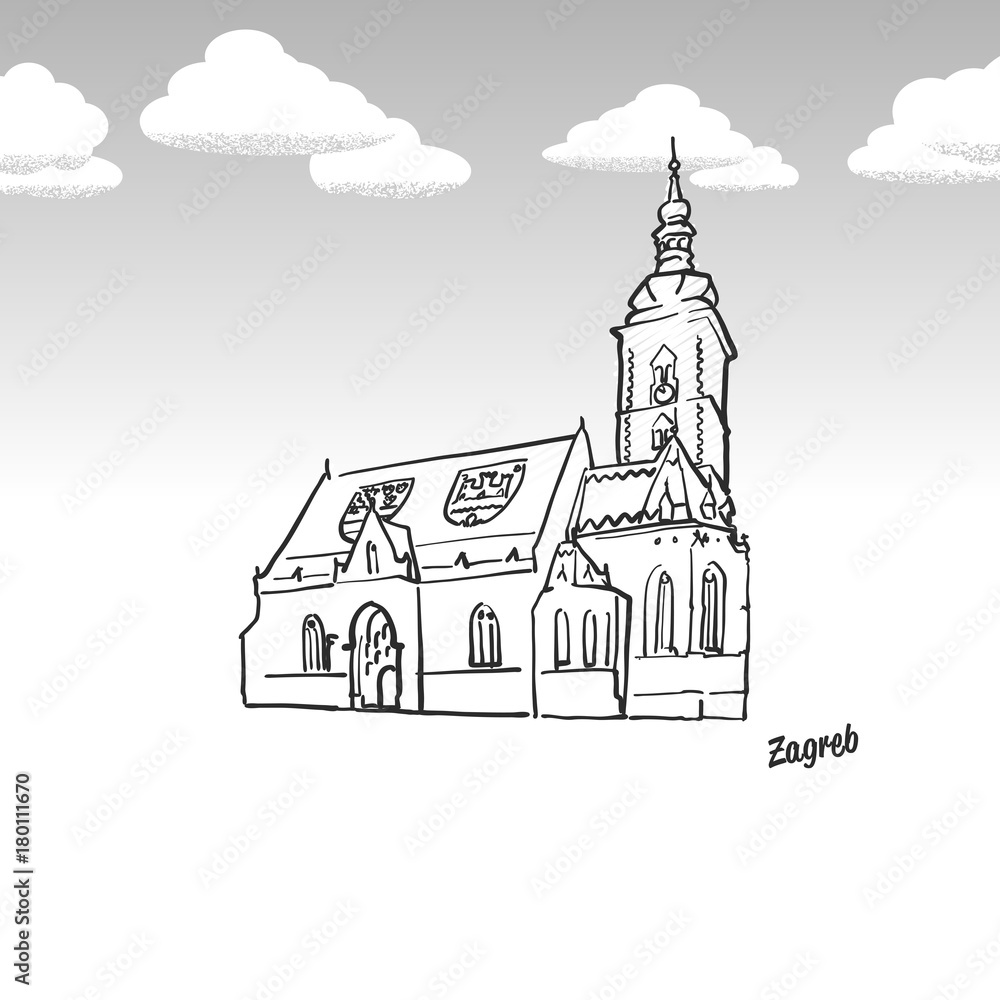 Zagreb, Croatia famous landmark sketch Zagreb, Croatia famous landmark sketch