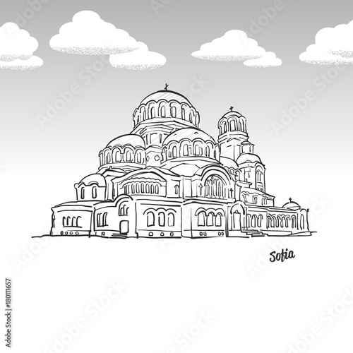 Sofia, Bulgaria famous landmark sketch
