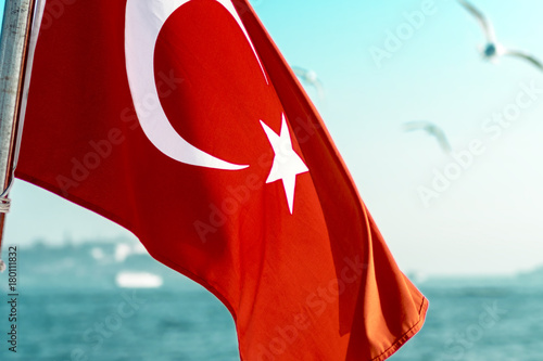 Turkish Flag with seascape background